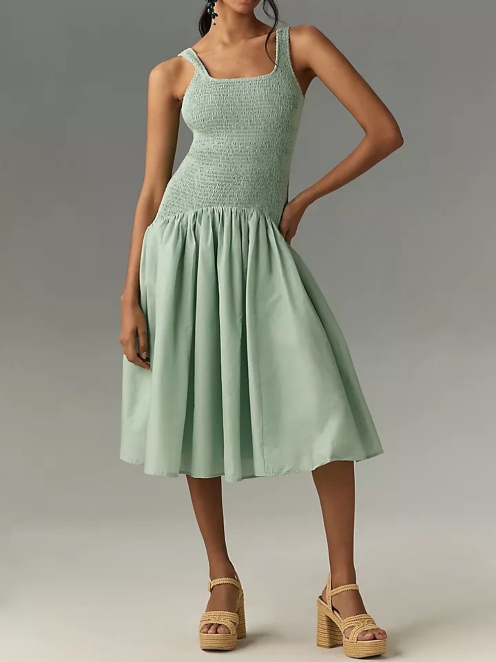 Hutch Anthropologie | Sleeveless Smocked Drop Waist Midi Dress